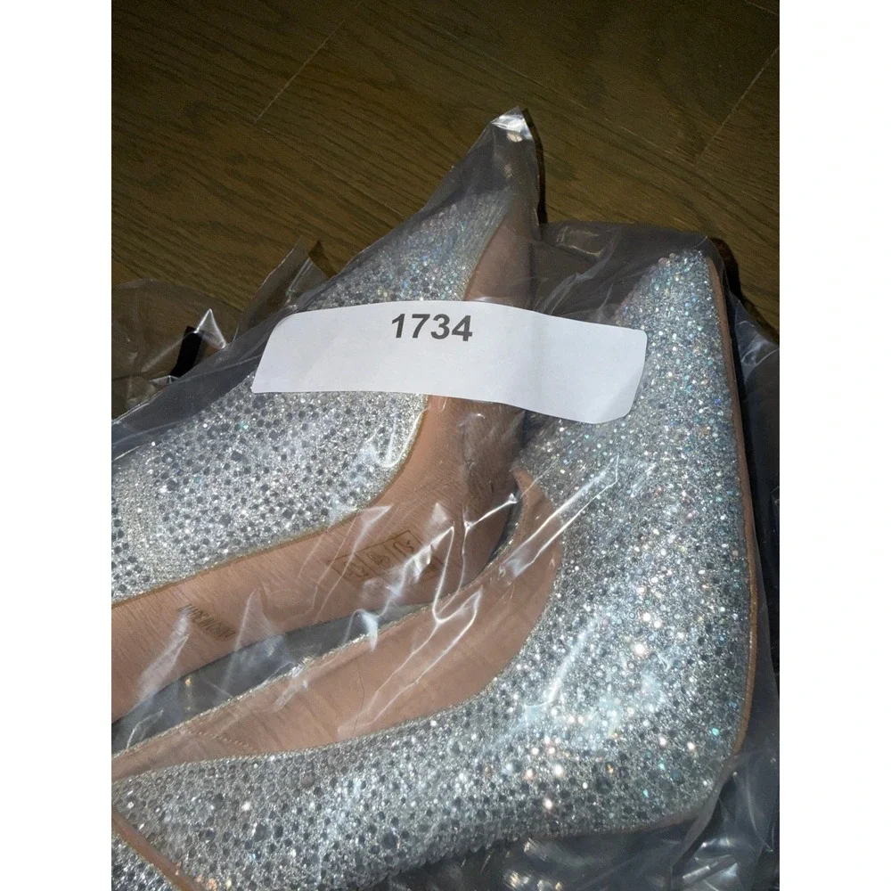 Lauren Lorraine Silver Rhinestone Pointed Toe Pumps Stiletto Heels Womens 8.5